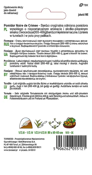 nasiona  Pomidor czarno-czerwony wysoki Noire de Crimee Torseed tył opakowania opis