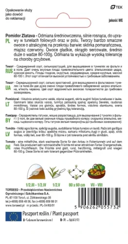 nasiona Pomidor wysoki Zlatava  Torseed tył opakowania opis
