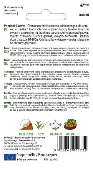 nasiona Pomidor wysoki Zlatava  Torseed tył opakowania opis