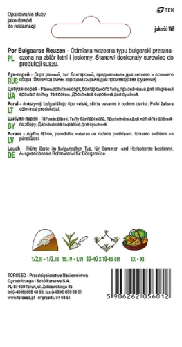nasiona Por letni Bulgaarse Reuzen typ Varna Torseed tył opakowania opis