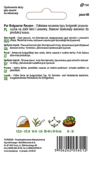 nasiona Por letni Bulgaarse Reuzen typ Varna Torseed tył opakowania opis