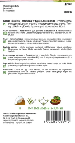 nasiona  Sałata liściowa Lollo Bionda Torseed opis tył opakowania