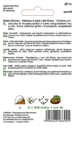 nasiona Sałata liściowa Lollo Rossa Torseed opis tył opakowania