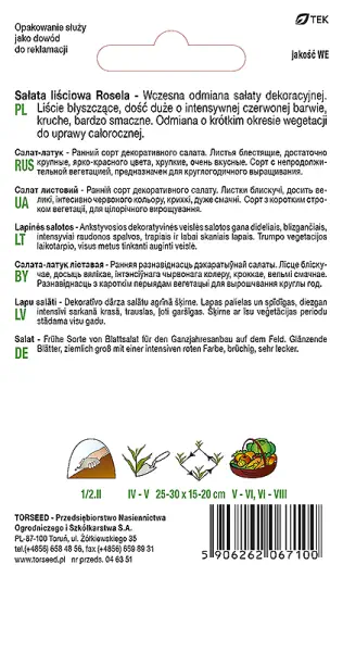 nasiona  Sałata liściowa czerwono-zielona Rosela Torseed opis tył opakowania