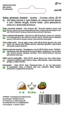 nasiona Sałata głowiasta krucha Kamelot typ Batavia Torseed opis tył opakowania