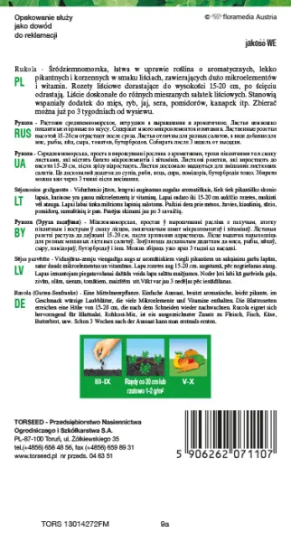 nasiona Rukola jednoroczna Eruca sativa Torseed opis tył opakowania