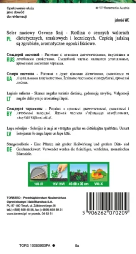 nasiona  Seler naciowy Gewone Snij Torseed opis tył opakowania