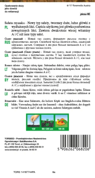 nasiona Sałata rzymska Liwia Torseed opis tył opakowania