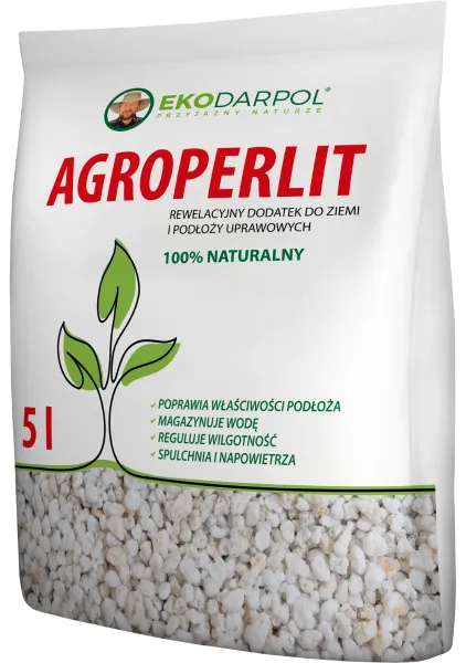 Wielkoobjętościowy perlit ogrodniczy 5 L Agroperlit Ekodarpol, białe porowate podłoże wulkaniczne do dużych donic