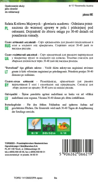 nasiona  Sałata głowiasta masłowa Królowa Majowych Torseed