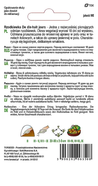 nasiona Rzodkiewka podłużna czerwono-biała De dix-huit jours Torseed