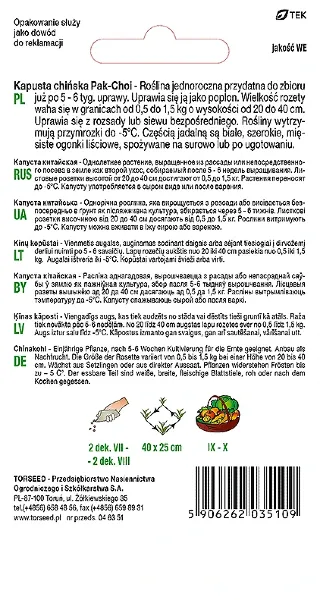 kapusta chinska Pak-Choi Torseed tyl opakowania