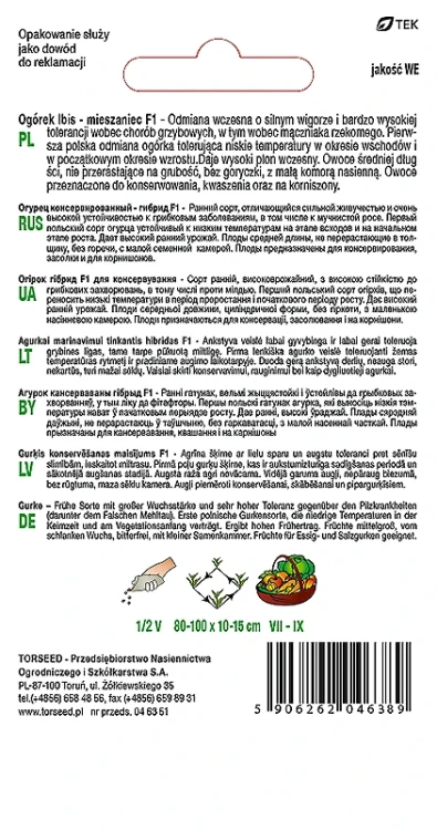 ogórek gruntowy konserwowy Ibis F1 nasiona Torseed tyl opakowania