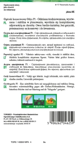 ogórek gruntowy konserwowy Odys F1 nasiona Torseed tyl opakowania