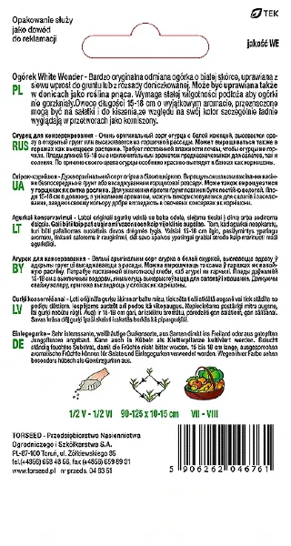 ogórek gruntowy konserwowy White Wonder nasiona Torseed tyl opakowania