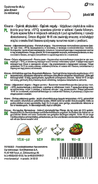 Kiwano ogórek afrykański nasiona Torseed tył opakowania