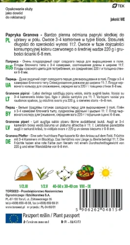 papryka słodka Granova nasiona Torseed tył opakowania