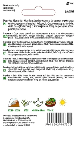 papryka słodka Monanta nasiona Torseed tył opakowania