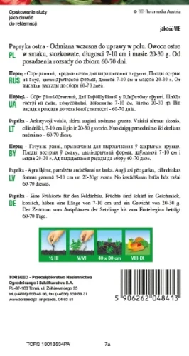 papryka ostra De Cayenne nasiona Torseed tył opakowania