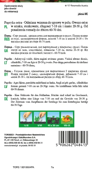 papryka ostra De Cayenne nasiona Torseed tył opakowania