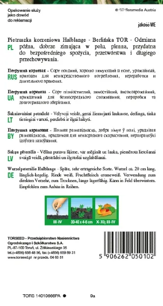 Pietruszka korzeniowa Halblange nasiona Torseed tył opakowania