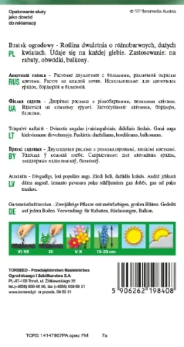 Bratek czerwony wielkokwiatowy nasiona Torseed tył opakowania