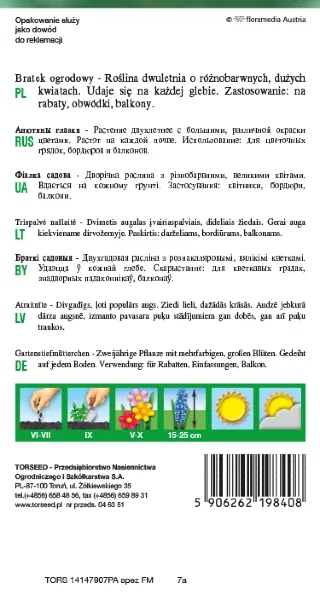 Bratek czerwony wielkokwiatowy nasiona Torseed tył opakowania