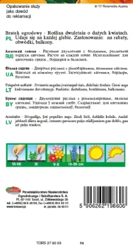 Bratek pomarańczowy wielkokwiatowy nasiona Torseed tył opakowania