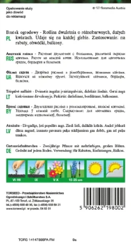 Bratek wielkokwiatowy mix kolorów nasiona Torseed tyl opakowania