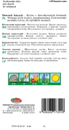 Nasiona dzwonka karpackiego niebieskiego marki Torseed tył opakowania