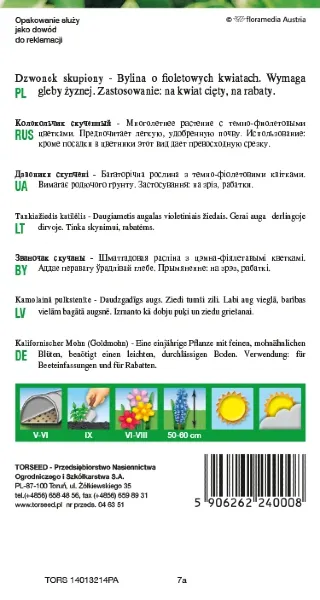 Nasiona dzwonka skupionego 0,5 g Torseed tyl opakowania
