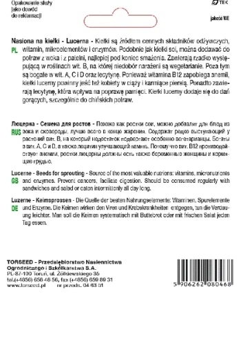Kiełki lucerny nasiona Torseed tył opakowania
