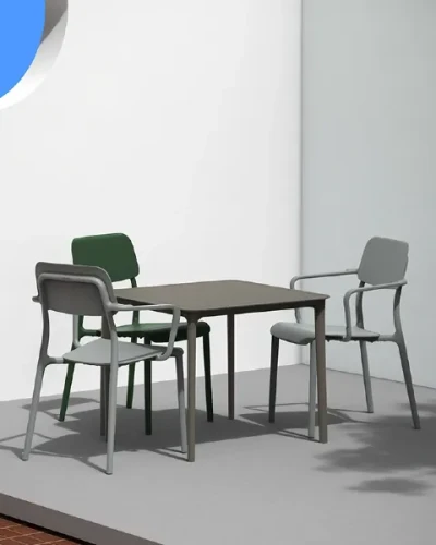 Stół ogrodowy 78 x 78 cm Rimo aranżacja z krzesłami