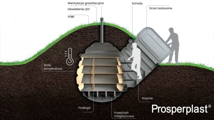 ziemianka ogrodowa OVO - wnętrze przekrój + opis elementów