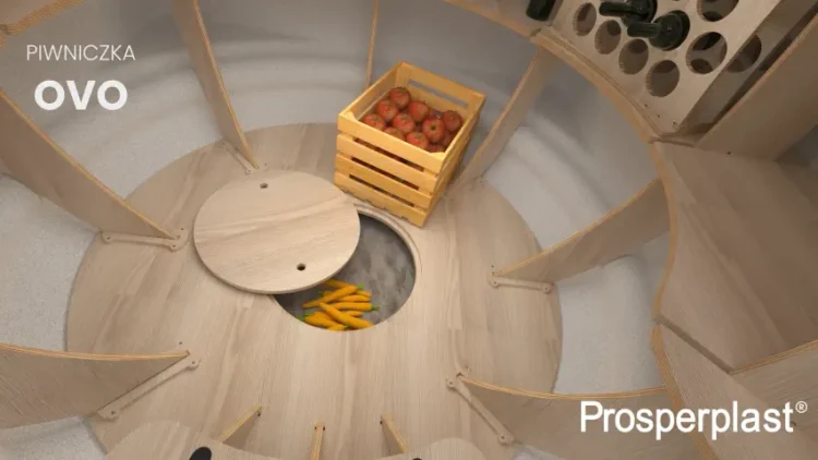 otwór w podłodze piwniczki ogrodowej OVO - przestrzeń na piasek