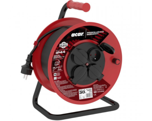 Przedłużacz bębnowy z żyłami 2,5mm IP44 20m 4 gniazda czarny Acar