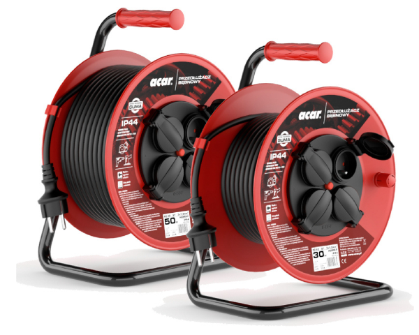 Przedłużacz bębnowy z żyłami 2,5mm IP44 20m 4 gniazda czarny Acar