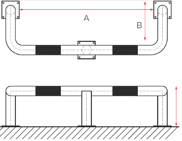 Odbojnik rurowy stalowy U3 1000 mm schemat