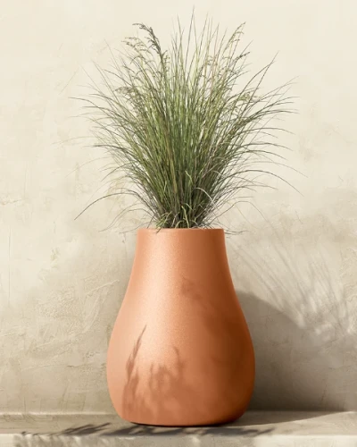 donica wysoka dekoracyjna Evolia Slim terakota aranzacja z roslinami