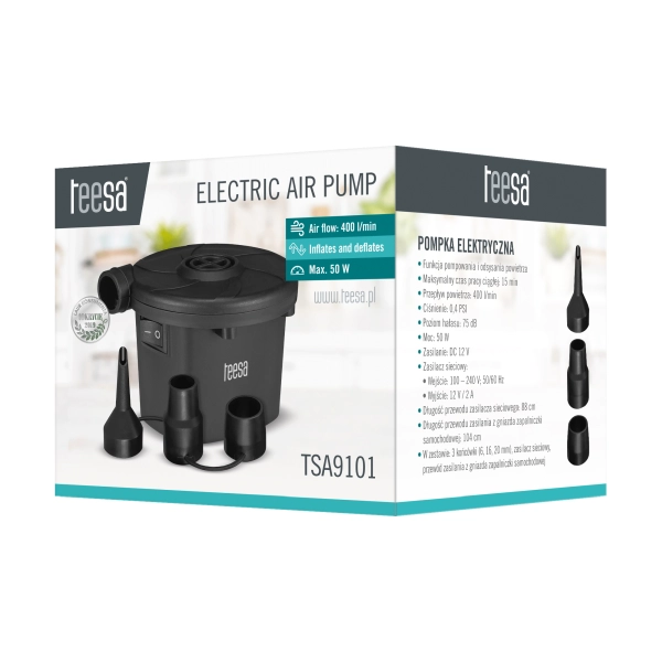 elektryczna pompka do materaca basenu 12v 230v Teesa TSA9101 - pudełko