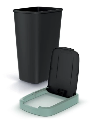 Pojemnik na śmieci 45 litrów czarny / zielony Compacta Q Flap Keden NSAB45-5575C_S411 - zdjęta pokrywa