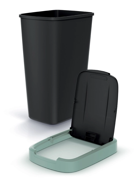 Pojemnik na śmieci 45 litrów czarny / zielony Compacta Q Flap Keden NSAB45-5575C_S411 - zdjęta pokrywa