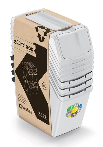 Zestaw koszy na śmieci do segregacji siwe 4 x 25L Sortibox ISWB25S4_427C Keden w opakowaniu