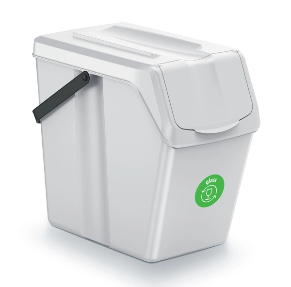 Pojemnik na śmieci popielaty Sortibox z naklejką zieloną - szkło