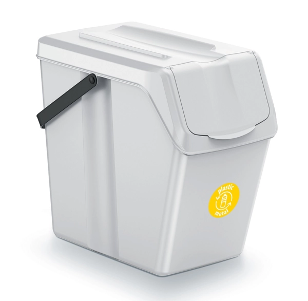 Kosz na śmieci siwy do sortowania Sortibox z naklejką żółtą - plastik i metal