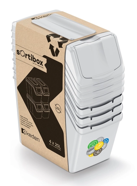 Pojemniki na odpady do segregacji popielate 4 x 20 L Sortibox ISWB20S4_427C Keden w opakowaniu