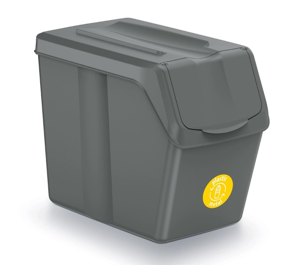 Śmietnik szary ciemny 20 L Sortibox z żółtą naklejką - plastik metal