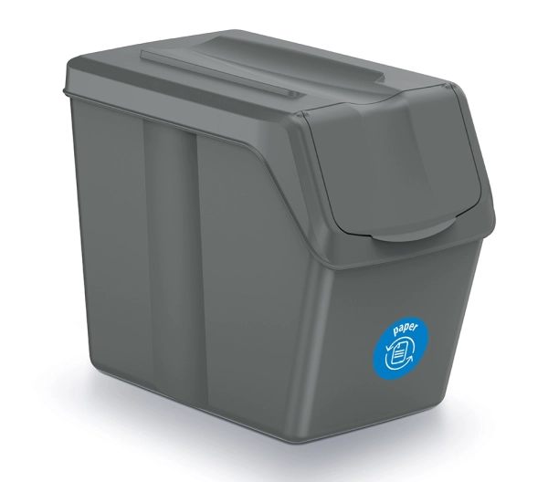 Śmietnik ciemny szary 20L Sortibox z niebieską naklejką - papier