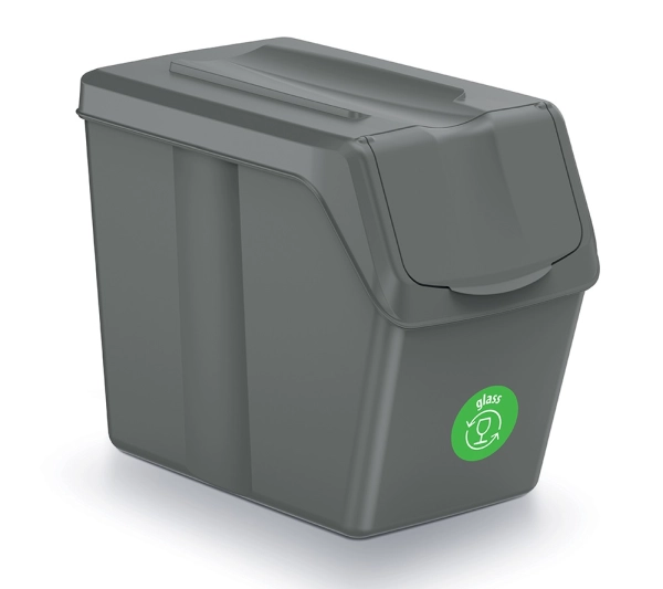 Śmietnik ciemnoszary 20-litrowy Sortibox z zieloną naklejką - szkło