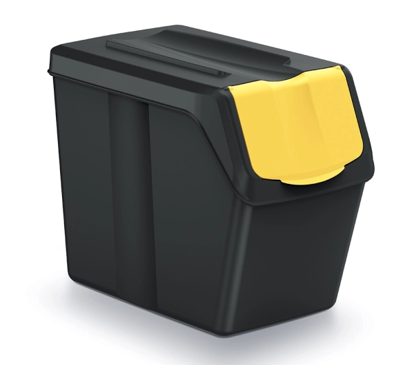 Kosz na śmieci 20 L Sortibox czarny z żółtą klapką - plastik metal